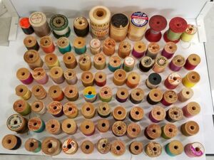 Lot of 87 Vintage Wooden Thread Spools – Mixed Brands & Colors